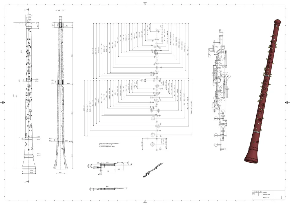 Konstruktionsplan der Meisterstück-Oboe
