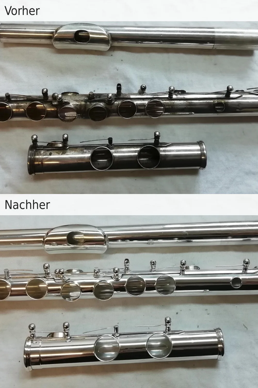 Mechanikteile vor und nach der Generalüberholung, Beispiel 2