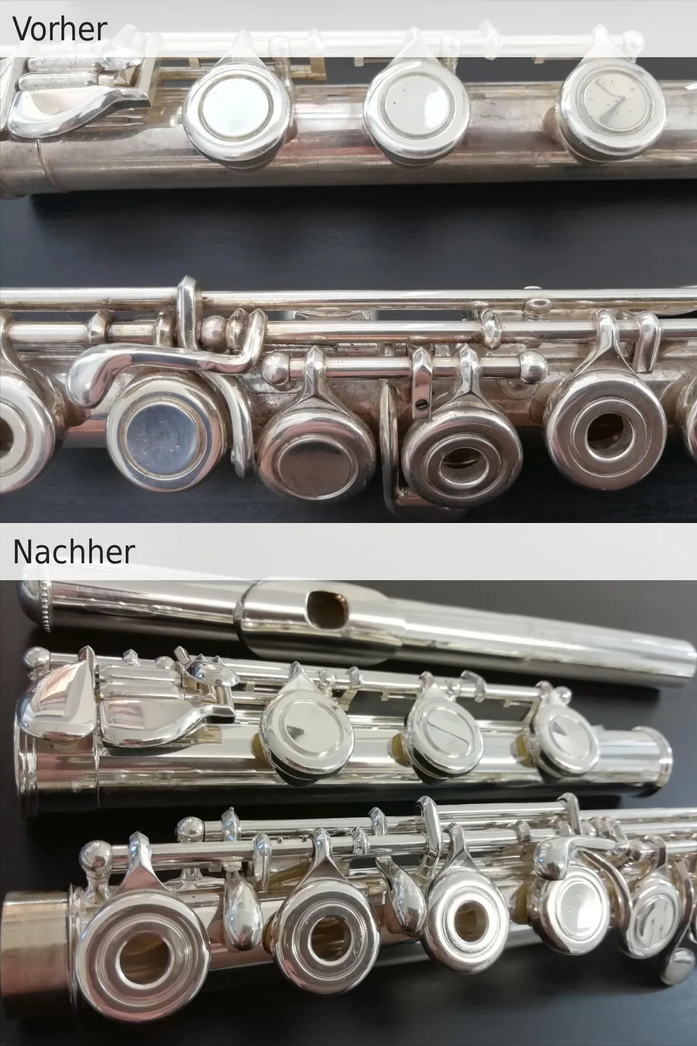 Mechanikteile vor und nach der Generalüberholung, Beispiel 5