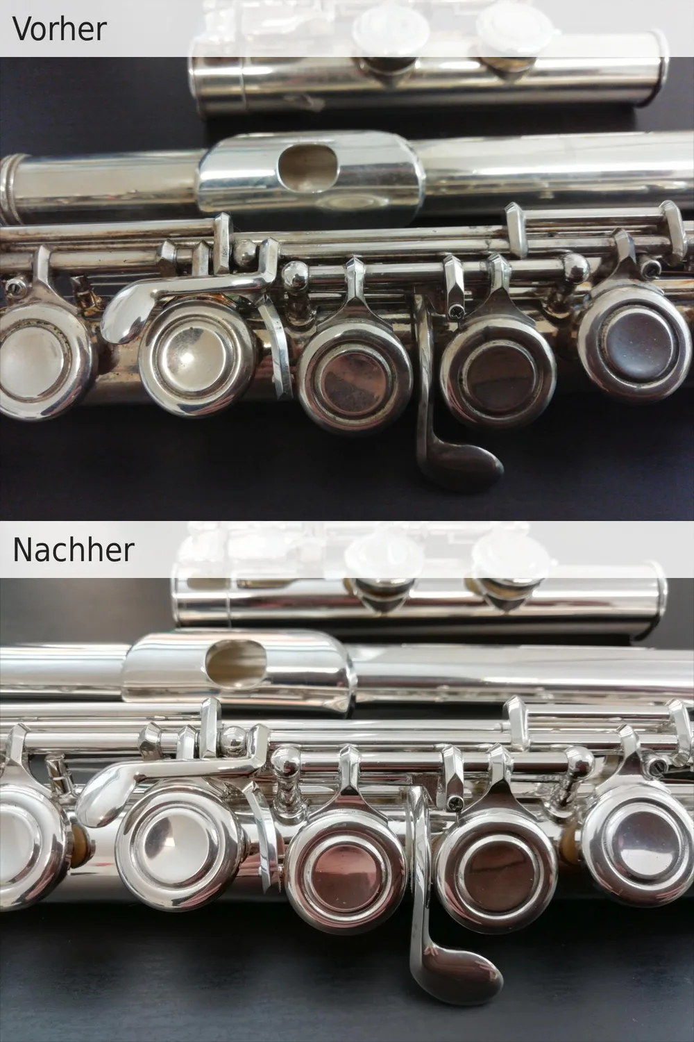 Mechanikteile vor und nach der Generalüberholung, Beispiel 6